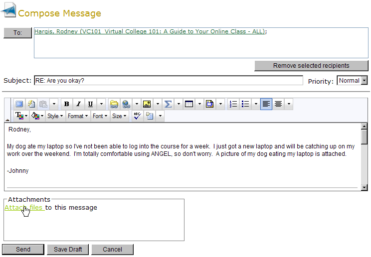Using ANGEL Email