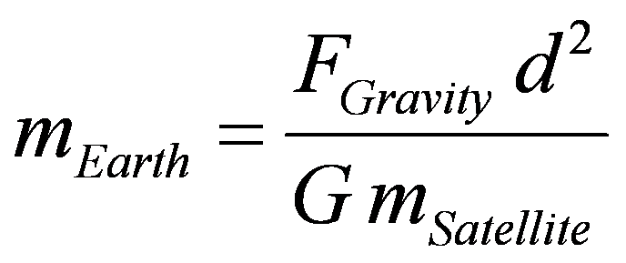 m earth = f gravity times d squared divided by g times m satellite